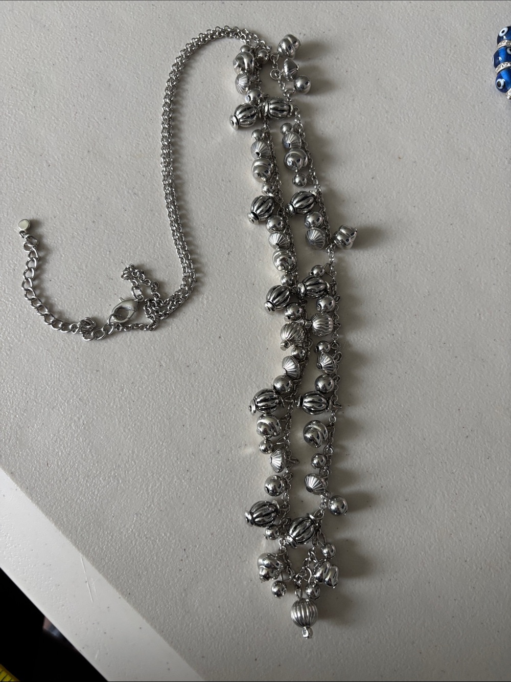 Silver Multi-Bead Charm Necklace — Elegant Layered Look
